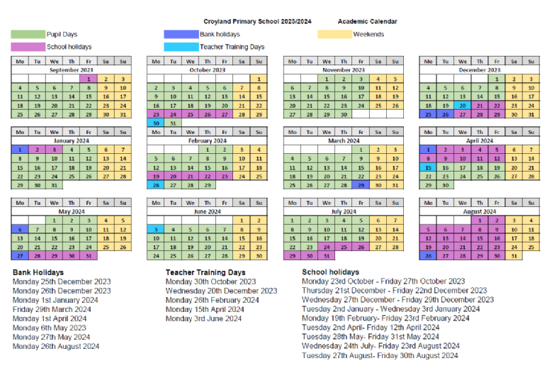 Primary School Dates 2024 Image to u